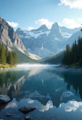 Serene Lake Reflection Snow-Capped Mountains Tranquil Scenery Peaceful Wilderness Natural Beauty Calm Waters