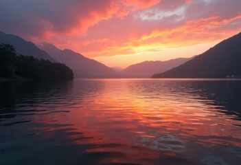 Serene Lake Sunset Reflection Colorful Sky Tranquil Waters Peaceful Nature Evening Ambiance