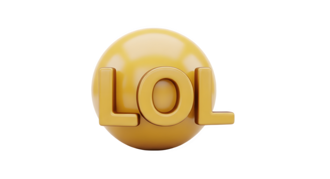Yellow sphere with LOL letters a humorous and playful design.