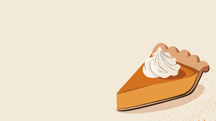 Traditional thanksgiving pumpkin pie slice with whipped cream topping on rustic background, cozy holiday dessert vector illustration.