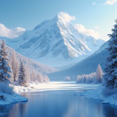 Stunning Snow-Capped Mountains Against Clear Blue Sky Majestic Winter Landscape Scenic Peaks Wilderness Vista
