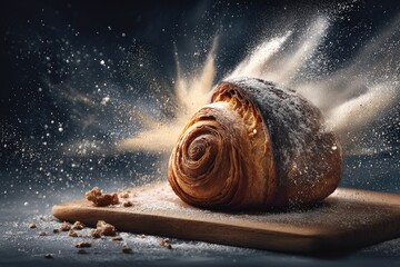 Sweet roll explodes in powdered sugar