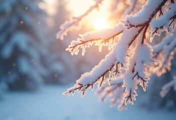 Sunlight-Kissed Snow Covered Trees Illuminated by Glimmers of Winter Magic