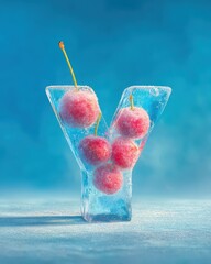 Vibrant summer scene featuring fresh cherries in a chilled ice-filled glass creating a refreshing colorful and delicious cold beverage perfect for outdoor parties