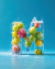 Vibrant colorful grapes in transparent glass containers showcasing fresh healthy produce with artistic composition perfect for food and beverage market needs
