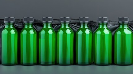 Ten Green Glass Bottles in a Row