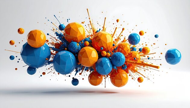 Abstract spheres exploding with color against a white background for graphic design