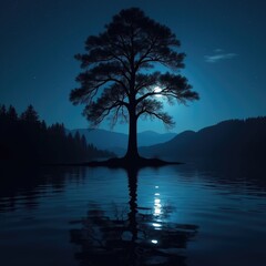 night landscape with tree