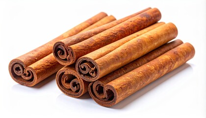 Cinnamon Sticks Pile Macro Still Life on White Background
