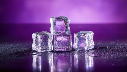 Artistic Ice Cubes Reflective Surface With Purple Background