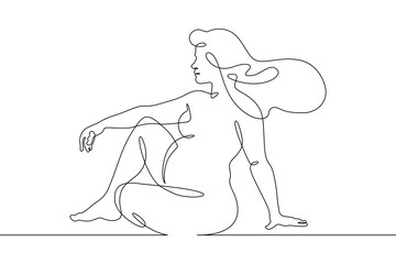 Continuous one line drawing Beautiful pregnant woman. Woman with belly. Pregnancy. Line art.One continuous line isolated illustration.Not AI.