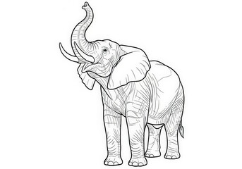 Obraz premium Detailed Sketch of an African Elephant with Raised Trunk and Distinctive Features