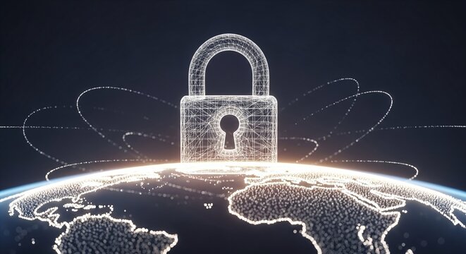 Global Cybersecurity Padlock Protecting Digital Data Network