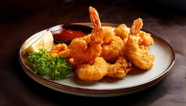 A Dish Of Shrimp Coated In A Light Batter And Deep Fried To Perfection