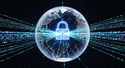 Earth Globe Digital Padlock Global Network Data Security Concept