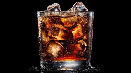 Dark soda drink in a glass with ice