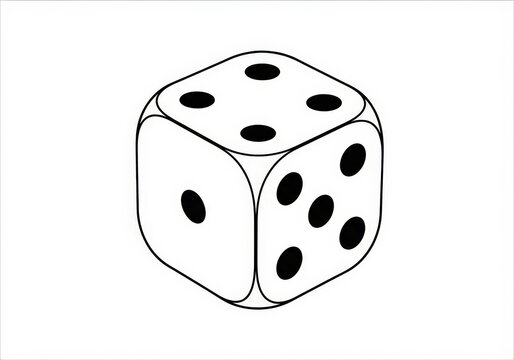 Black and White Single Die with Dots on a Plain Background for Board Game Themes