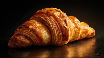 Close-up of a golden croissant