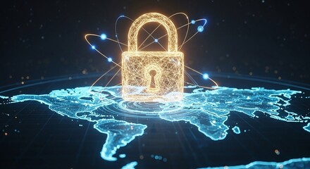Digital Padlock Global Network Security Cyber Protection World Map