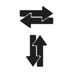 Symbol of interaction and exchange. Double arrow. Opposite direction. Exchange sign. Silhouette symbol on white space. Solid pictogram.