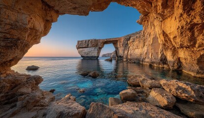 Sunrise archway view through rock formations