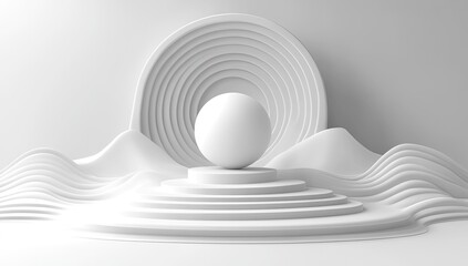 Obraz premium White minimalist pedestal with sphere