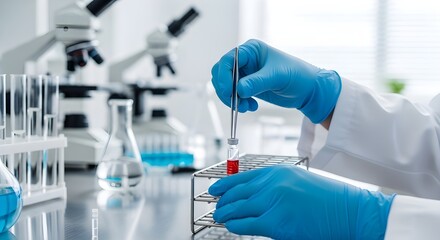 Scientific researcher analyzing a biological sample in a modern clinical laboratory environment