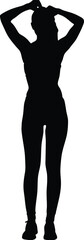 Female Silhouette Tying Hair Back View Minimalist Vector Graphic