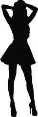 Sensual Woman Silhouette Posing in Mini Skirt and High Heels with Hands Behind Head