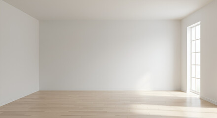 Fototapeta premium Bright, minimalist interior featuring an empty room with natural light shining through a window