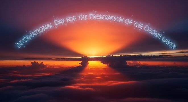 Sunset Sky with Ozone Layer Day Message.