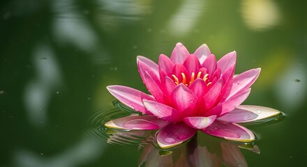 Vibrant Pink Lotus Flower Floating on Water Surface.