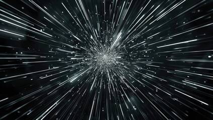 Obraz premium An abstract image depicting a high-speed, light-streaked journey through a dark, star-filled expanse, radiating from a central point