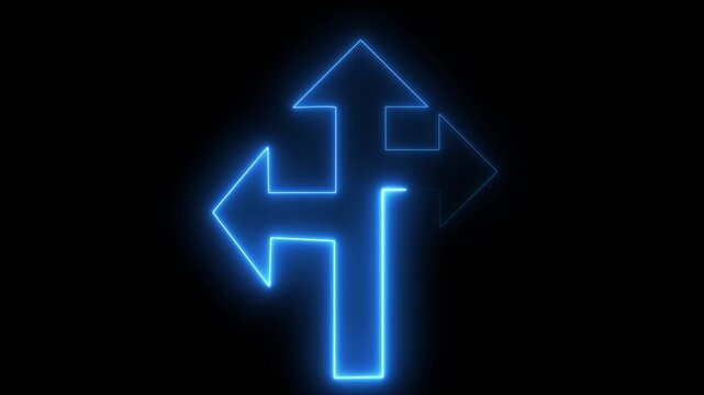 3d Three-way direction arrow sign animation. road direction, moving arrow three arrow direction on background animation.......