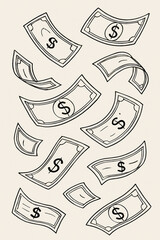 The Essence of Financial Prosperity With A Playful Depiction of Falling Money. Ideal for Websites, Presentations, And Marketing Materials Related to Finance, Business, or Investment ...
