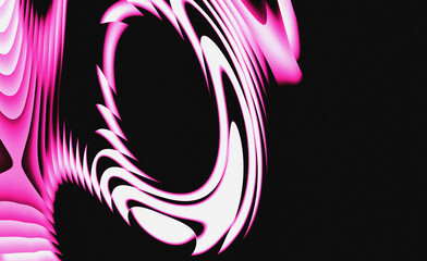 Abstract neon pink swirl on black background, modern psychedelic wavy sphere pattern