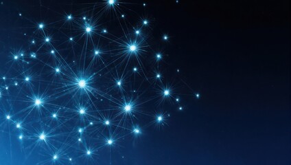 Fototapeta premium Abstract Network of Glowing Blue and Green Lights on a Dark Background.