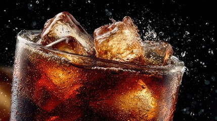 Close-up of soda with ice and splashes (1)