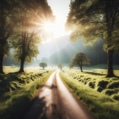 sunset in the forest