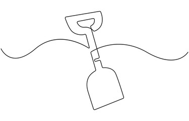 Continuous single line drawing of shovel.
