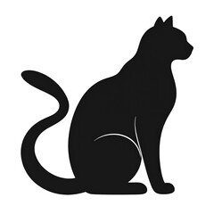 the illustration features a black silhouette of a feline. the animal sits upright, facing to the right with its head turned in profile