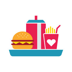 Fast food meal on a tray with burger fries and drink