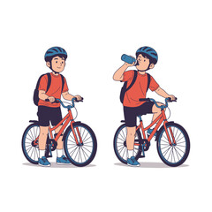Fototapeta premium Cartoon Vector Illustration of a Teenager Riding a Bicycle Outdoors