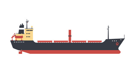 Flat design illustration of a cargo ship against a white background silhouette