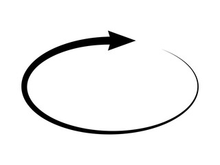 Circular arrow, black silhouette isolated on a white background, oval repetition pattern, vector. Direction, movement in a circle, repetition. Graphic element, flat design. Icon, arrow sign