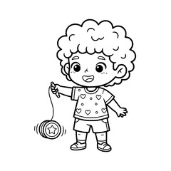 Cute boy playing yoyo outline illustration