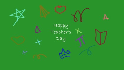 Happy Teacher’s Day Greeting Card – Colorful Chalkboard Doodles, Global Education Celebration Vector