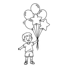 Boy balloon holding play outline illustration design