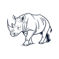 Detailed line drawing of a majestic rhinoceros standing proudly