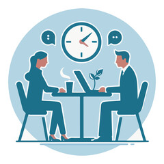 Flat design meeting and teamwork icon set including brainstorming, discussion, presentation, collaboration, and business agreement